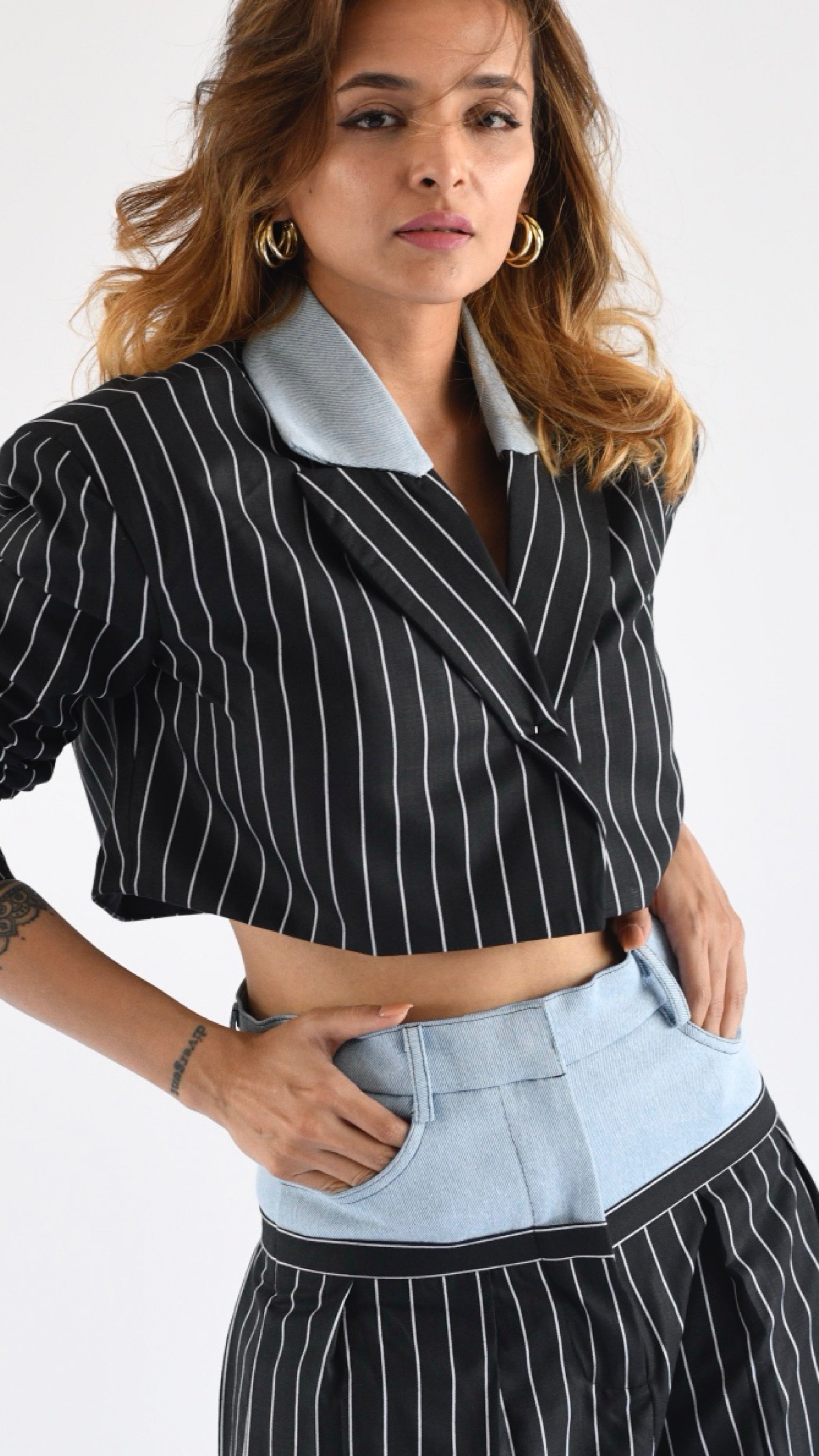 Xena Crop - Black Pinstripe