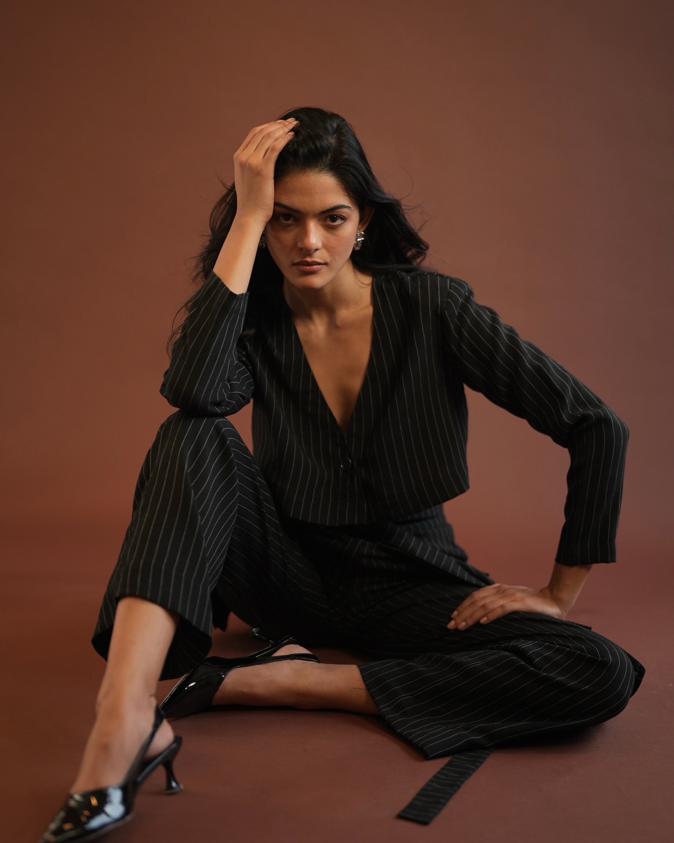 Pinstripe peplum pants