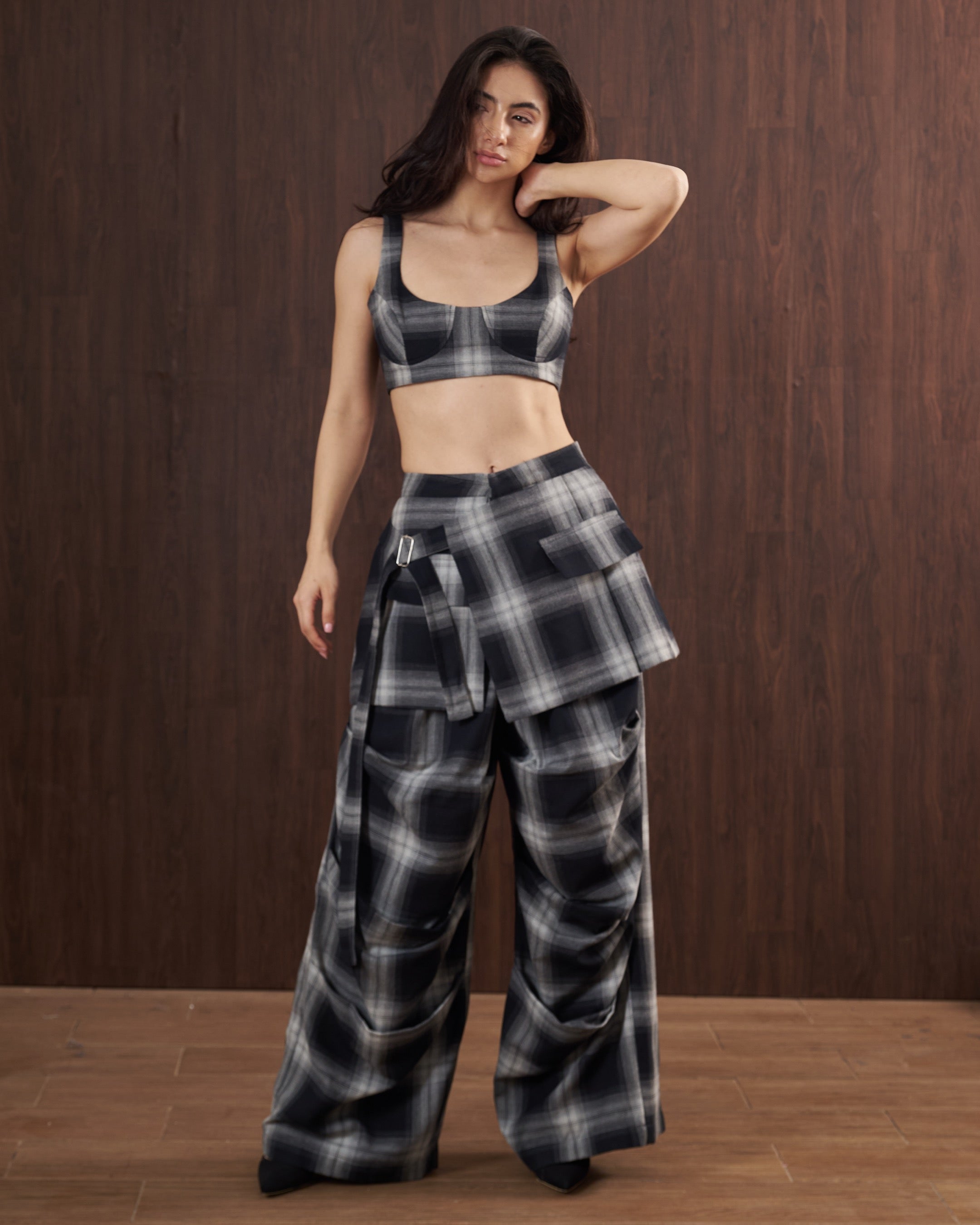 Grey checkered Cargo pant