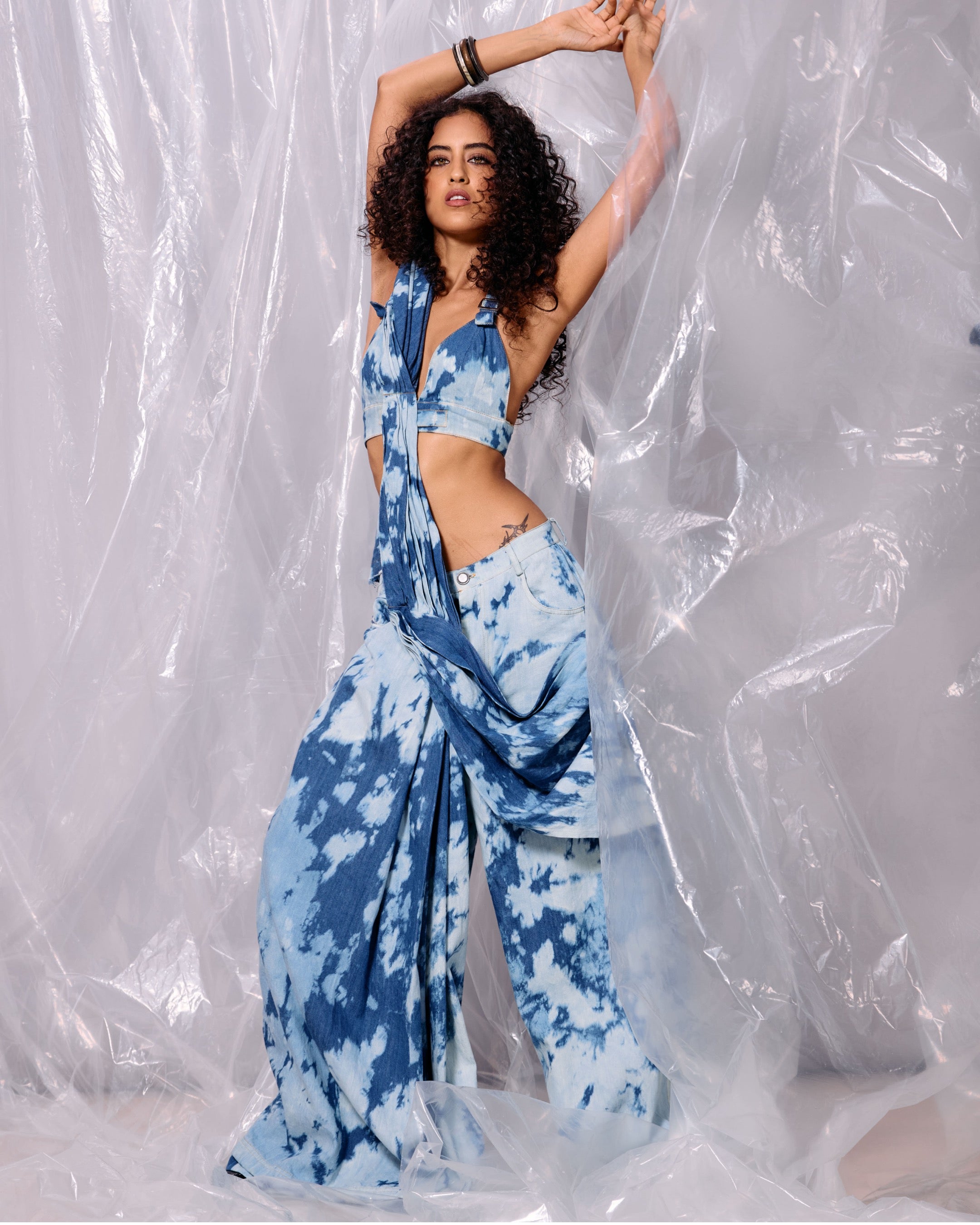 Denim Drape Saree Pant