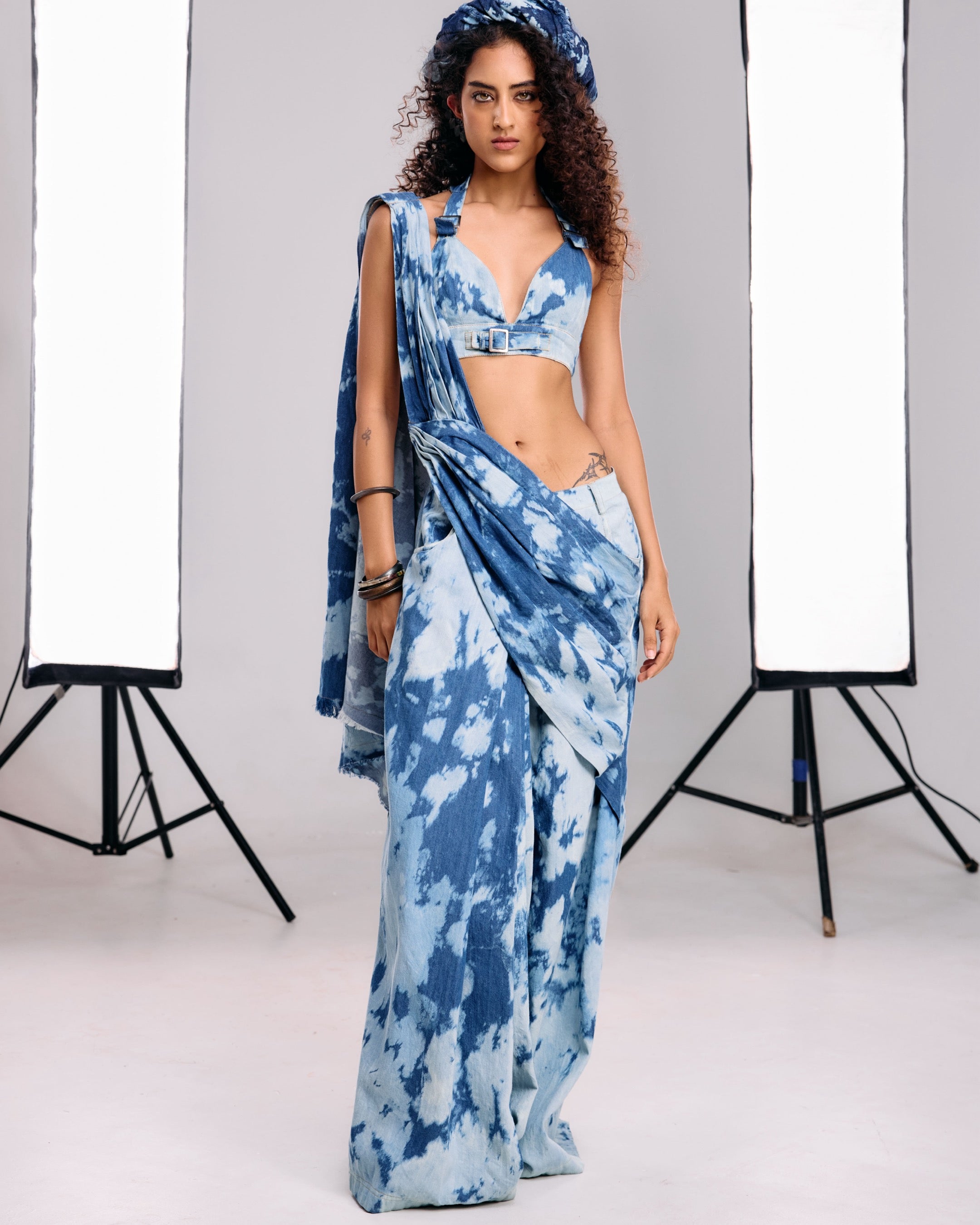 Denim Drape Saree Pant