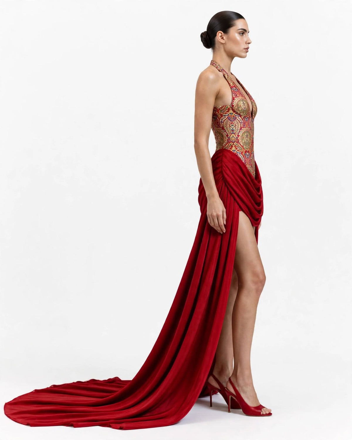 ZAHRA - Paisley Brocade Draped Gown