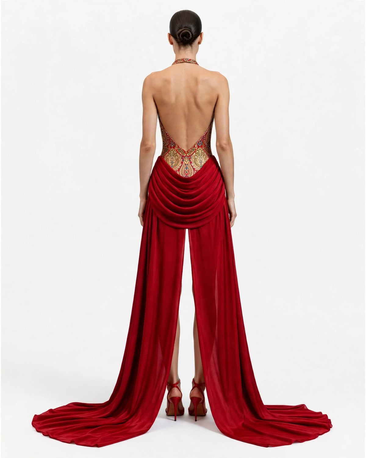 ZAHRA - Paisley Brocade Draped Gown