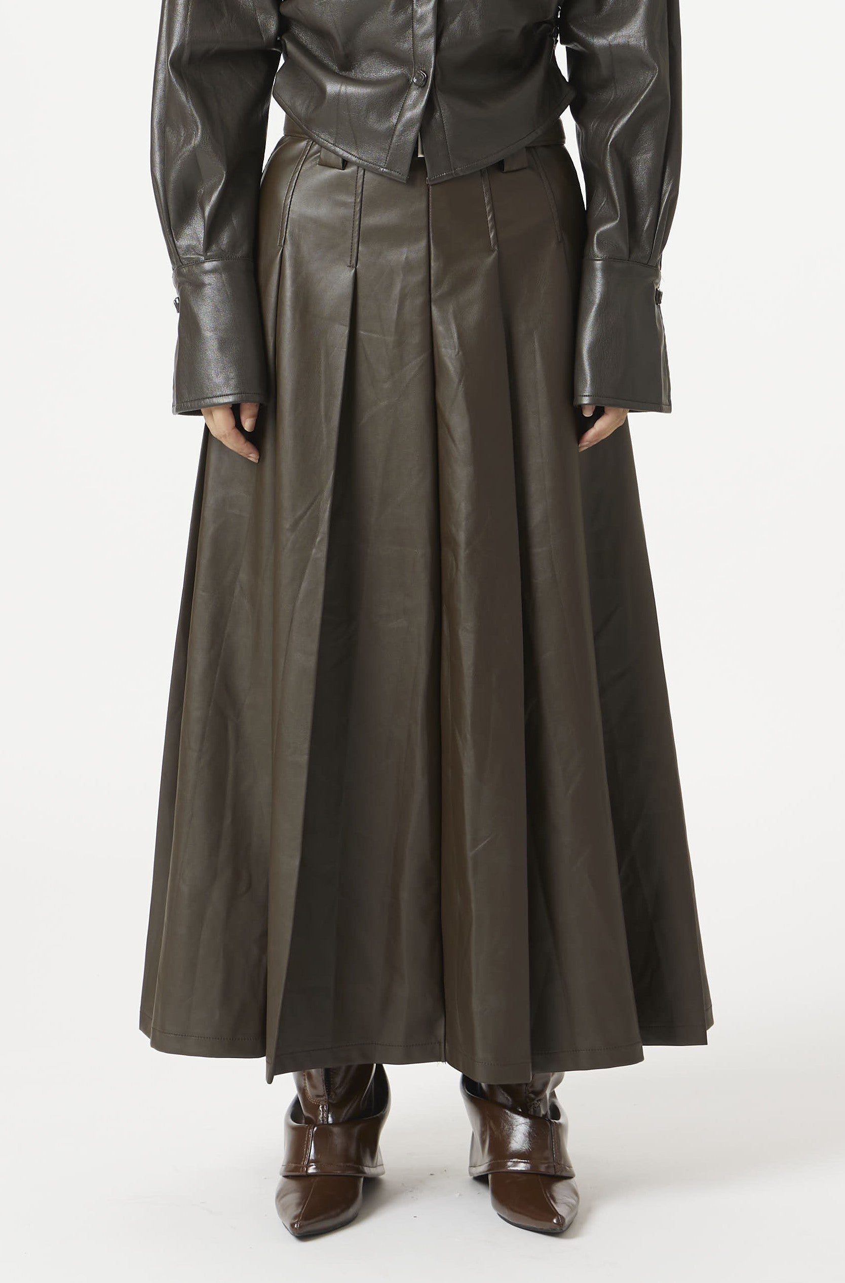 Pleated Leather Skirt