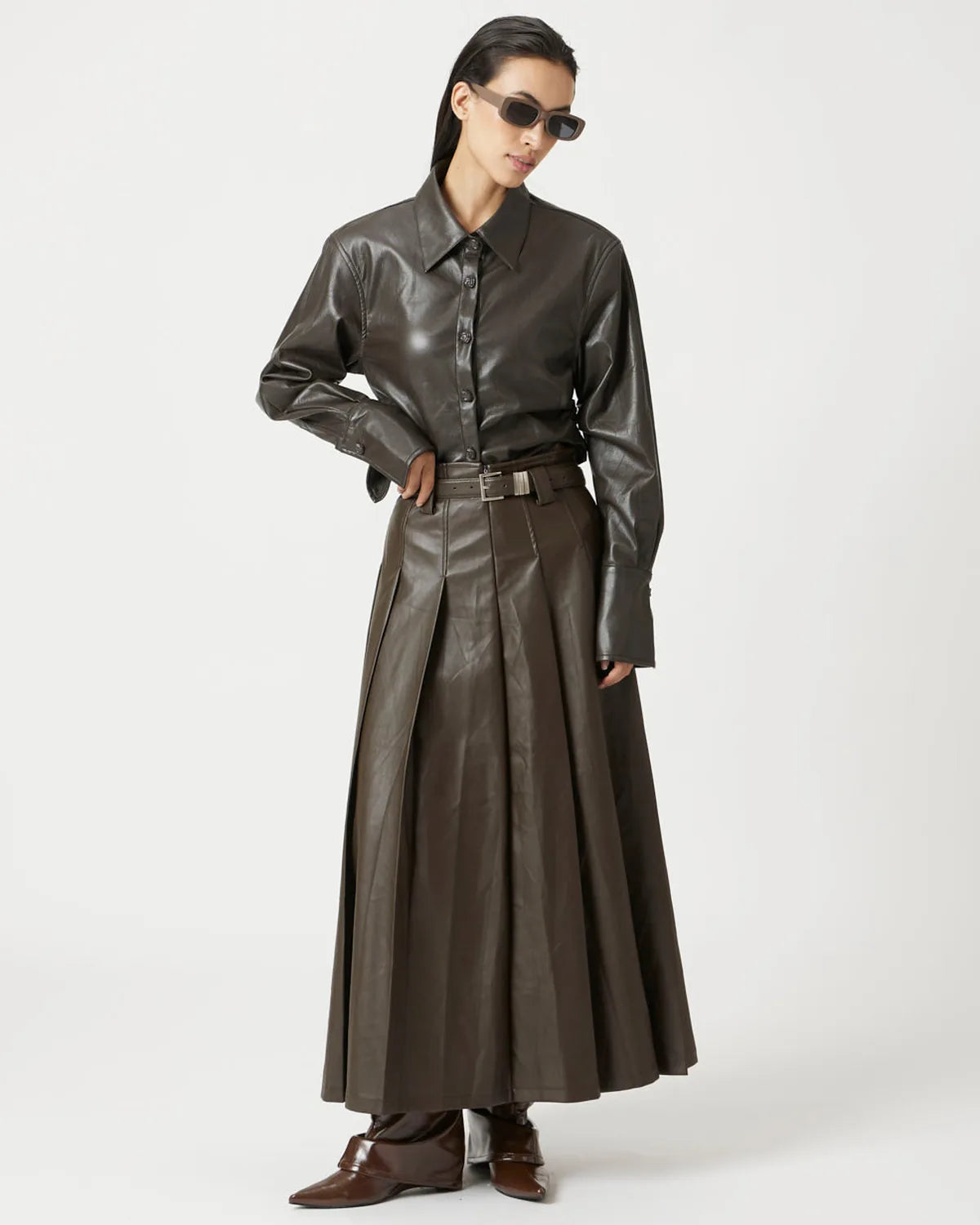 Pleated Leather Skirt