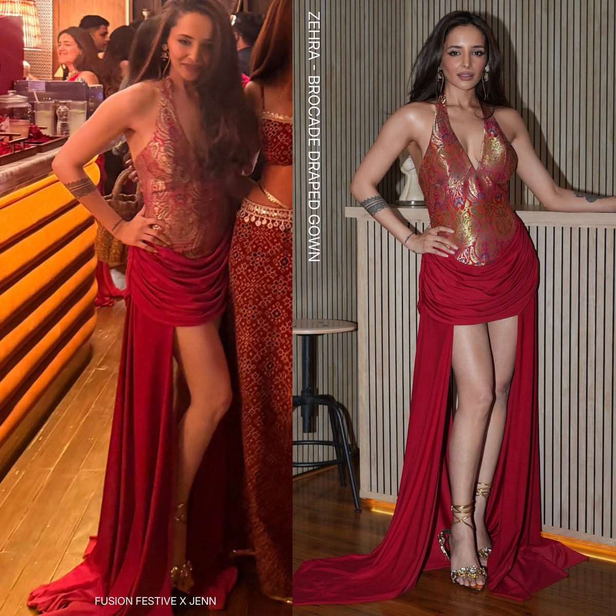 ZAHRA - Paisley Brocade Draped Gown